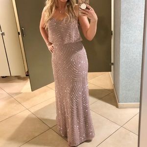 DRIANNA PAPELL ART DECO BEADED BLOUSON GOWN IN DUSTED PETAL SILVER - SIZE 6